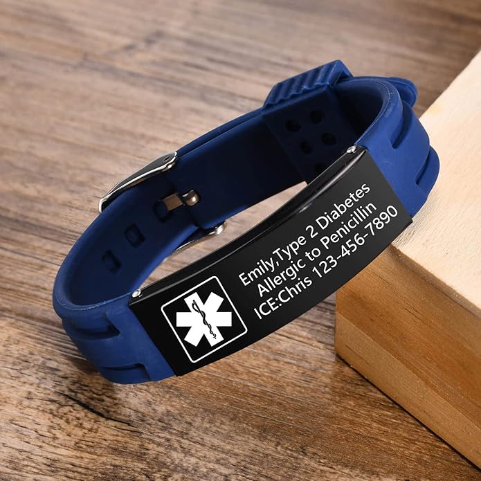VNOX Medical Alert Bracelets for Men & Women Kids with Free Engraving Adjustable Stainless Steel Mesh Emergency Medical ID Bracelets Wristband
