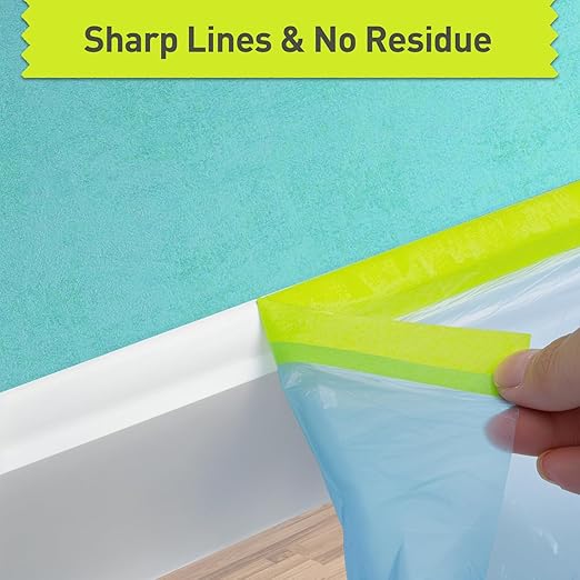 Pre-Taped Masking Film for Painting - 44" x 66' Painters Plastic Sheeting with Automotive Paint Tape and Drape for Covering Cars, Walls, Windows and Furniture Protection (4 Rolls)