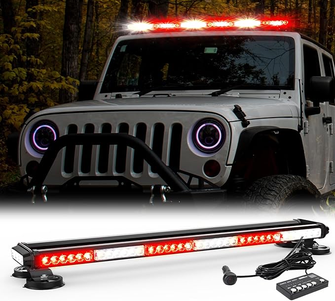 WINECO Red White Roof top light bar Magnetic Flashing 80 LED Emergency Strobe Light Bar for Volunteer POV Firefighter EMS Law Enforcement Vehicles Police Cars, Double Side Safety Warning Beacon Lights