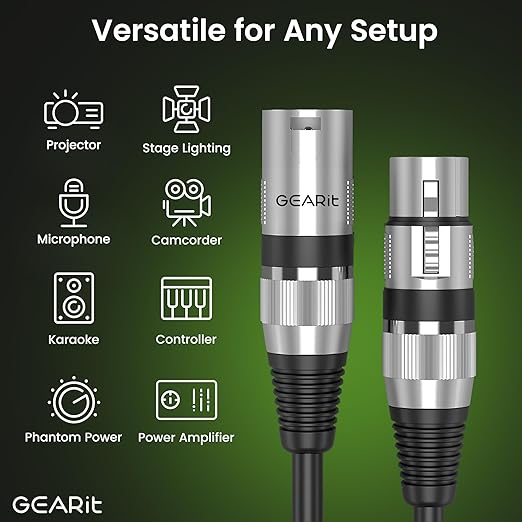 GearIT DMX Stage Lighting Cable (50 Feet, 2-Pack) - DMX Male to Female (XLR Compatible) 3-Pin Balanced Shielded for DJ LED Moving Head Par Light, Mic Mixer, Recording Studio, Podcast - 50ft