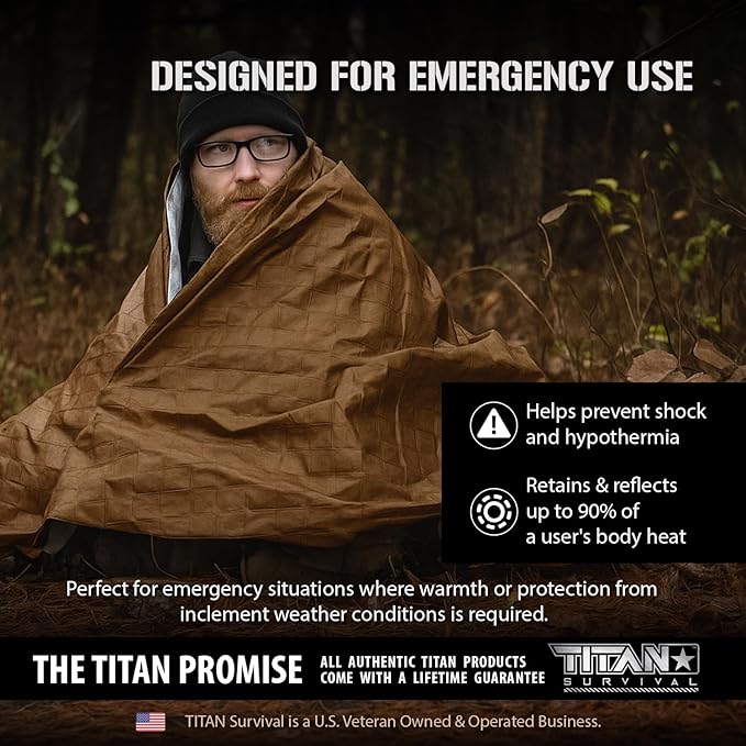 TITAN Survival - Mylar Survival Blankets 5 Pack - 90% Heat Retention & Waterproof Design - Emergency Blanket Cold Weather Protection & Survival Kits - Durable Space Blanket for Outdoor Use