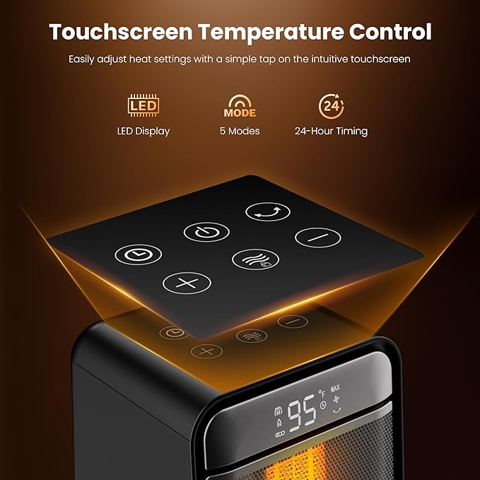 Space Heater,1500W Portable Heaters for Indoor Use with Thermostat, 70°Oscillation, Digital Display, 12H Timer,Electric PTC Ceramic Fast Safety Heat for Office Bedroom Desk