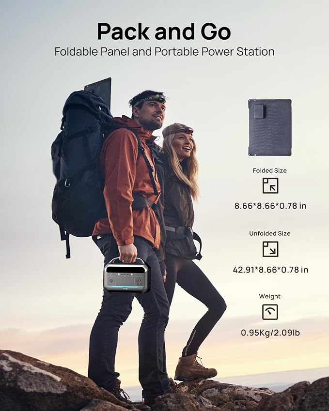 Portable Power Station 350W with 40W Foldable Solar Panel, 288Wh LiFePO4 Solar Generator, 600W Surge Battery Backup, 90,000mAh Outdoor Power Bank for Home Emergency, RV, Camping, Off-Grid, Laptops