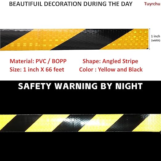Yellow Black Reflective Tape 1 inch Wide for Trailer, Outdoor Waterproof High Visibility Safety Warning Adhesive Strips (66 feet)