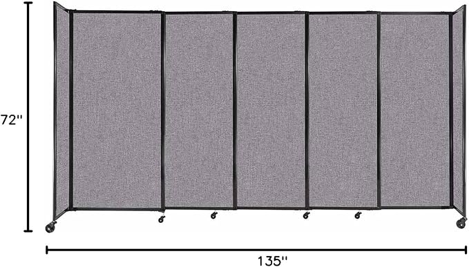 Versare Straightwall Sliding Portable Wall Partition | Freestanding Office Dividers | Locking Wheels | Temporary Room Separator | 11'3'' Wide x 6' Tall Cloud Gray Fabric Panels