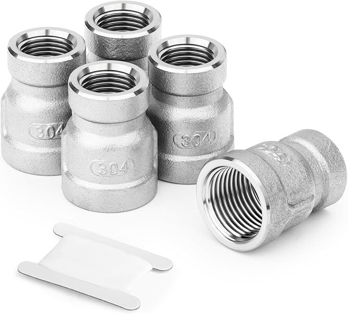 TAISHER 5PCS 304 Stainless Steel Cast Pipe Fitting, Reducer Coupling, 3/4" x 1/2" NPT Female Threaded