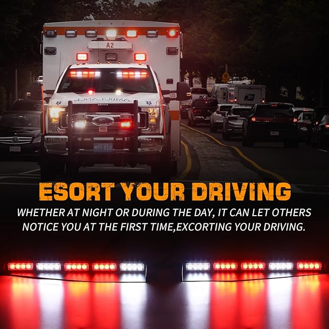 XRIDONSEN 34 inch Emergency Visor Lights 40 LED Red White Strobe Lights Interior Front Windshield Warning Flashing Hazard Light w/Take Down for Volunteer Firefighter Vehicles POV Trucks