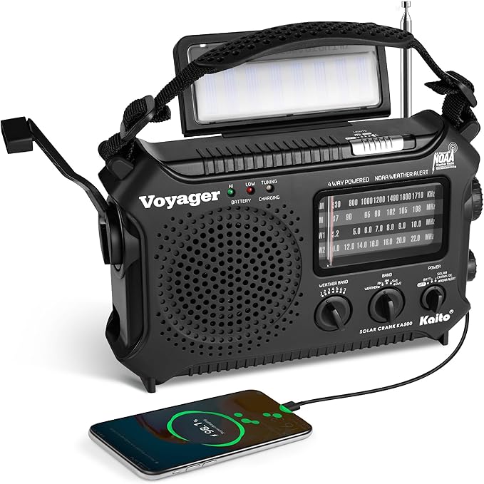 Kaito KA500 5-way Powered Emergency AM/FM/SW NOAA Weather Alert Radio with Solar,Dynamo Crank,Flashlight and Reading Lamp, Color Black