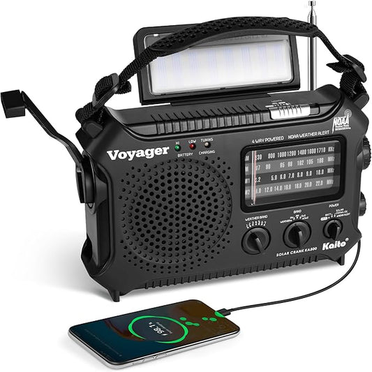 Kaito KA500 5-way Powered Emergency AM/FM/SW NOAA Weather Alert Radio with Solar,Dynamo Crank,Flashlight and Reading Lamp, Color Black