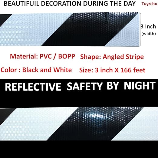 Reflective Tape Black White 3 inch Wide for Automobile, Outdoor Waterproof High Visibility Safety Warning Adhesive Strips (166 feet)
