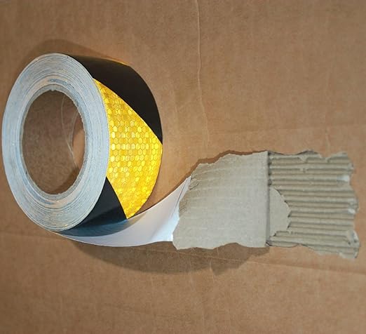 Reflective Tape Yellow Black 2 Inch x 68 Feet, Outdoor Waterproof Warning Reflector, Night Safety Stickers for Car