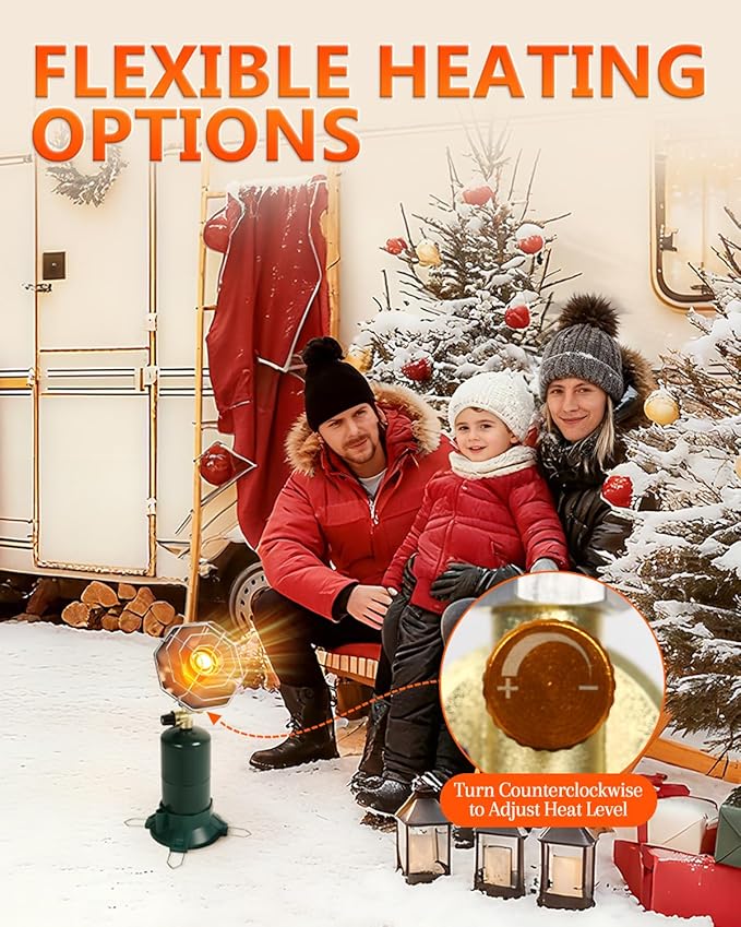 Breeze Touch Portable Propane Heater for Camping, 6200 BTU Outdoor Heater with Foldable Gas Tank Holder and Control Valve, Small Heaters for 1lb Propane Tanks, Suitable for Tent Fishing Hunting