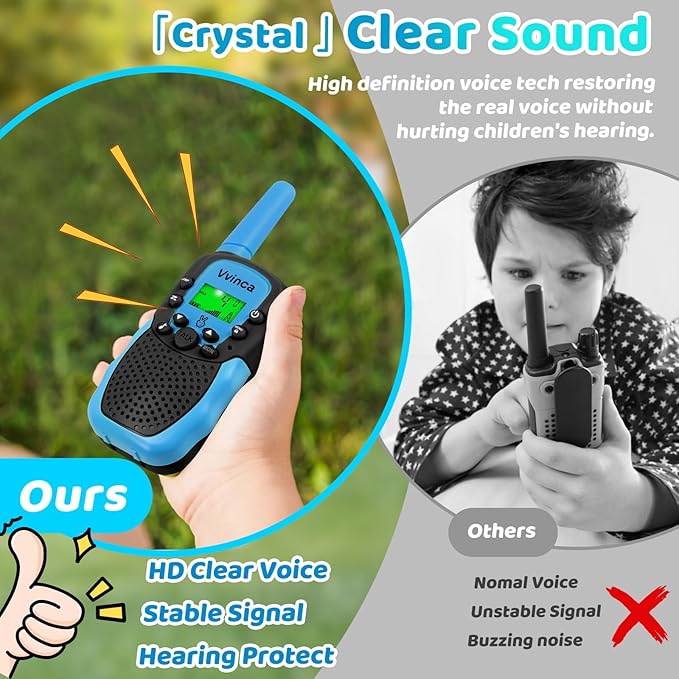 Vvinca Rechargeable Walkie Talkies for Kids 4 Pack, 5-7 Year Old Boy Toys Long Range 22 Channels 2 Way Kids Walkie Talkie with Flashlight for Camping Hiking Indoor Outdoor 3 4 5 6-12 Girl Boy Gift