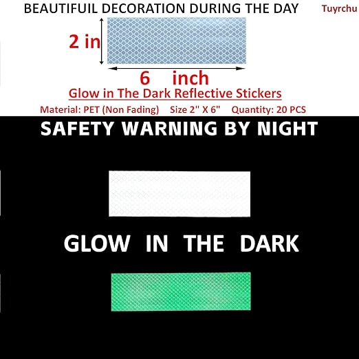 Glow in The Dark Reflective Stickers 2 inch X 6 inch for Bikes, Outdoor Waterproof High Visibility Reflector (20 Pcs)