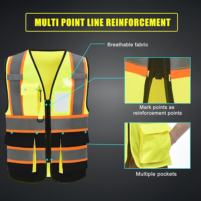 AYKRM Custom Logo Personalised Printed High Visibility Reflective 2 two tone work construction Safety Vest