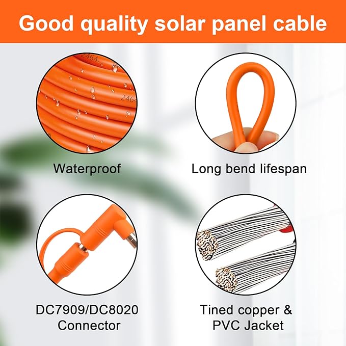 35FT Solar Panel Connectors to DC 8mm Adapter Cable, 12AWG+14AWG Solar Cable Cord with DC8020/7909,Compatible with Jackery, Anker,GZ Yeti,BLUETT Portable Power Statio,Solar Generator