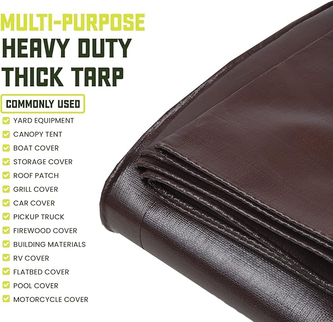 Core Tarps Heavy Duty 8 Mil Tarp Cover, Waterproof, UV Resistant, Rip and Tear Proof, Poly Tarpaulin with Reinforced Edges for Roof, Camping, Patio, Pool, Boat. (Brown/Black 12′ X 20′)