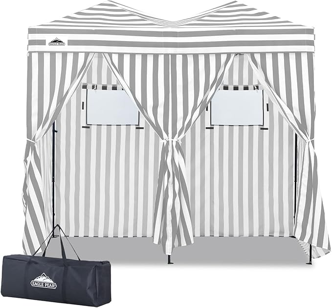 EAGLE PEAK Outdoor Changing Room 8x4, 2 Room Pop Up Portable Changing Room, Sun Shelter, Pop Up Changing Tent for Beach or Pool,Portable Dressing Room for Photoshoots (Gray/White)