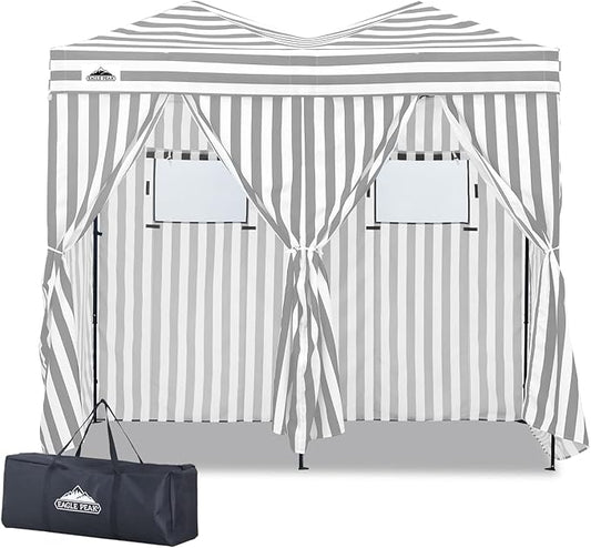 EAGLE PEAK Outdoor Changing Room 8x4, 2 Room Pop Up Portable Changing Room, Sun Shelter, Pop Up Changing Tent for Beach or Pool,Portable Dressing Room for Photoshoots (Gray/White)