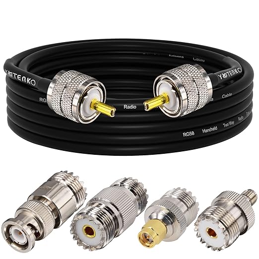 CB Coax Cable,RG58 Coaxial Cable 13Ft,UHF PL259 Male to Male Cable + UHF SO239 Female to SMA/UHF/BNC Adapter 4-Pack for CB Radio Antenna,Ham Radio,SWR Meter,HF Radio