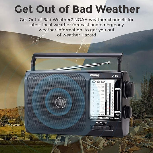NOAA Weather AM FM Portable Radio with Best Reception, Transistor Radio, 3 X D Battery Operated Radios or AC Power for Household & Outdoor, Plug in Wall by PRUNUS