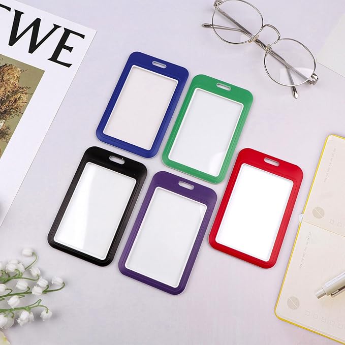 2-Pack Blue Card Holder Set, Clear Plastic ID Badge Holder, Top Slot for Lanyard & Keychain, Reusable PVC Card Sleeve for Work Office School Access Card