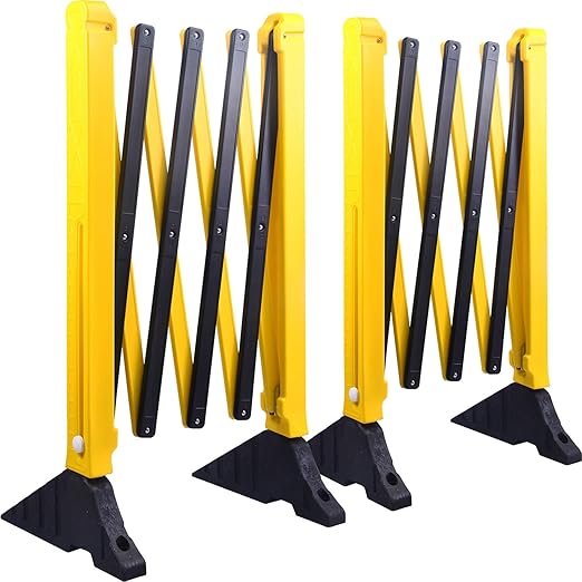 8.5' Ft Expandable Barriers, Yellow Black Extensible Mobile Barricades, Flexible Crowd Control Barriers Guard with Heavy-Duty Rubber Base, Portable Retractable Traffic Fence (2)