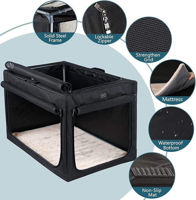 Petsfit 30inch Soft Sided Dog Crate with Thicken Plush Mat-Foldable Design + Adjustable the Tightness Of the Cloth, Dog Crates