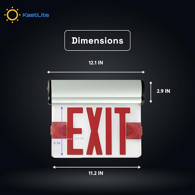 KastLite LED Emergency Edge-Lit Exit Sign, 90 Min Backup, Damp Rated, Red Letters with Arrows, UL Listed, 120/277VAC, Acrylic Panel - 2 Pack
