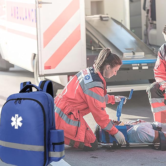 First Aid Backpack - Empty First Responder Bag for Trauma Medical Kit - Safety Backpack - Paramedic Bag - Blue