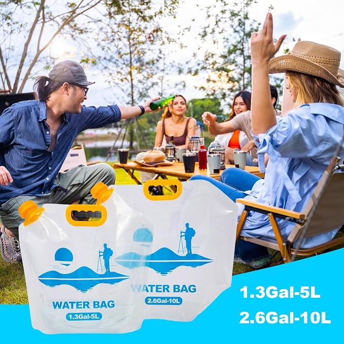 Collapsible Emergency Water Container Bag,WaterStorageCube,Flat Folding,BPA Free Food Grade,Clear Plastic Storage Jug for Camping Hiking Backpack,No-Leak Freezable,Water Bottle 1.3 Gallon/4pcs