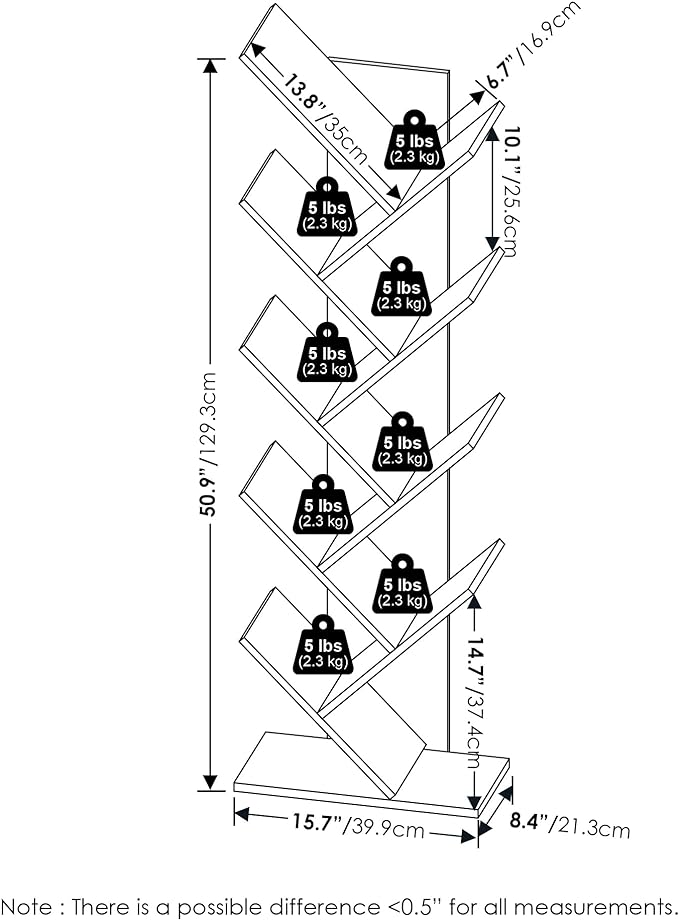 Furinno Tree Bookshelf 9-Tier Floor Standing Tree Bookcase, French Oak