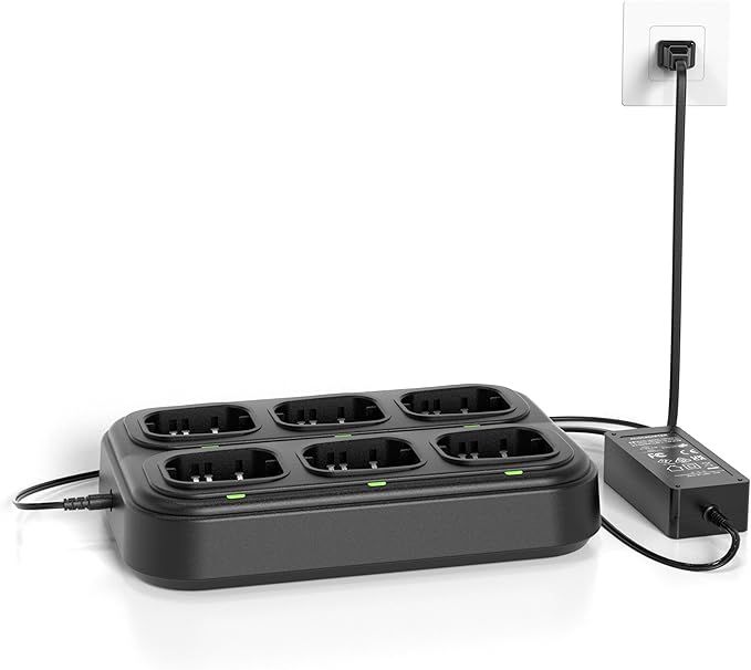 SAMCOM Six Way Charger Multi Unit Charger Station Compatible for FPCN30A Walkie Walkie Talkies and 1500mAh Battery, 6-in-1 Charging Base with Removable AC Adapter Cable (1 Pack, Not Included Radios)