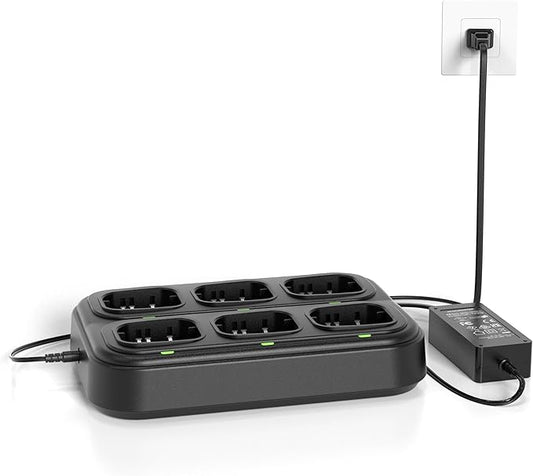 SAMCOM Six Way Charger Multi Unit Charger Station Compatible for FPCN30A Walkie Walkie Talkies and 1500mAh Battery, 6-in-1 Charging Base with Removable AC Adapter Cable (1 Pack, Not Included Radios)