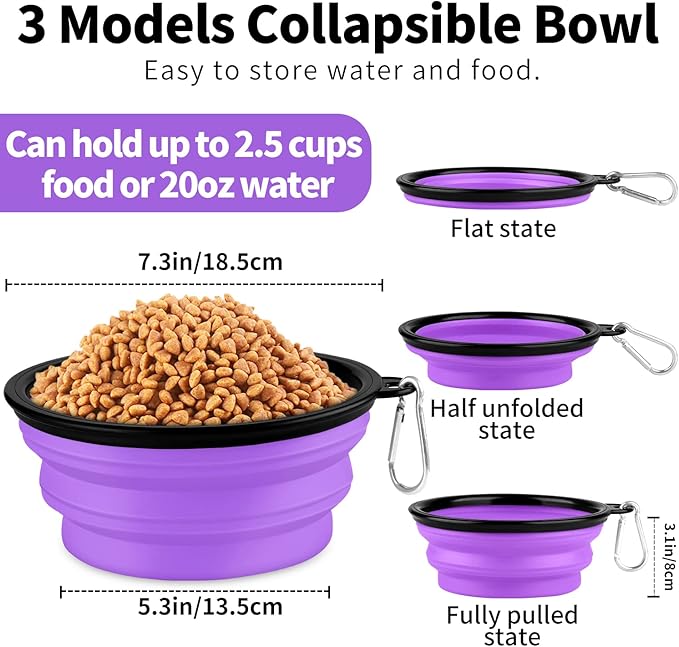 Collapsible Dog Bowls-2 Pack Large Size for Large/Medium Dogs, Pet Travel Water Bowl, Dogs Cat Portable Water Bowl, Dog Pet Feeding Watering Dish Outdoor Hiking Parking Traveling with 2 Carabiners
