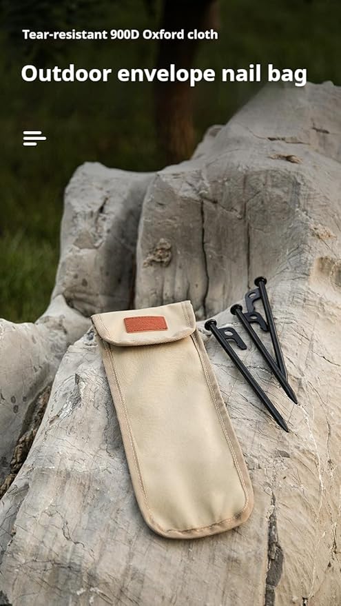 Tent Stake Bag - Waterproof Ground Nail Storage Pouch | Canvas Tent Pegs Organizer | 900D Oxford Fabric | Multi-Size Outdoor Camping Gear (khaki,L)