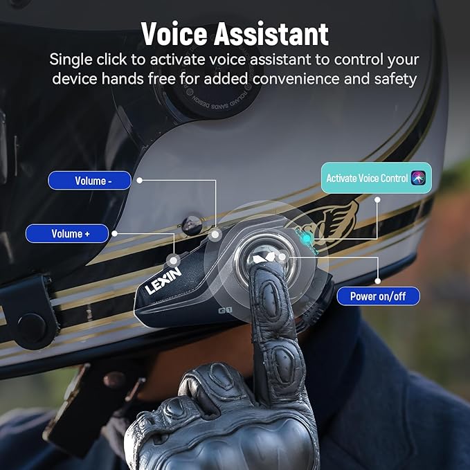 LEXIN G1 Motorcycle Bluetooth Headset, Helmet Speakers with 2 Type Mics, Hands-Free Call/Music/GPS, IP67 Waterproof Motorcycle Headphones with HD Stereo Loud Sound, 4 Color Faceplates, Single Use