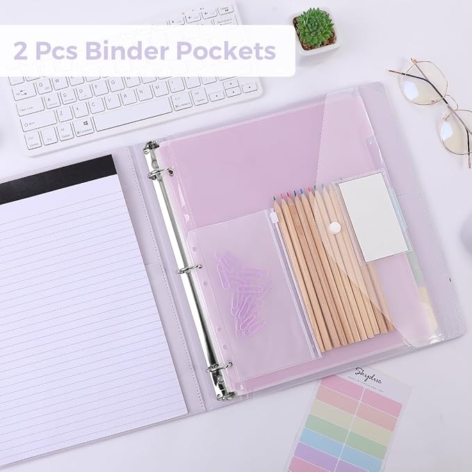 SKYDUE 3 Ring Binder with Clipboard 1 Inch, 13.2" × 10.2" PU Clipboard Binder with Notepad & 5 Dividers with 5 Pockets, Labels, Clipboard Folder Great for School Office(Fit Letter Sized Paper)