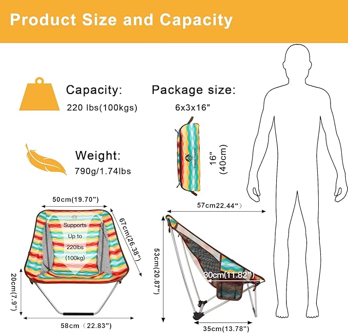 Ultralight Folding Camping Chair Low Lightweight Foldable Camp Chairs with Carry Bag for Hiking, Backpacking, Picnic, Outdoor Concert, Sports Events, Beach