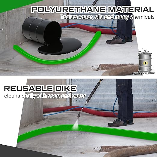 1 Pcs Spill Barrier Dike 5'L x 2.6"W x 1.5"H Water Dam Barrier Liquid Blocker for Garage Home Floor Flooding Solutions(Green)