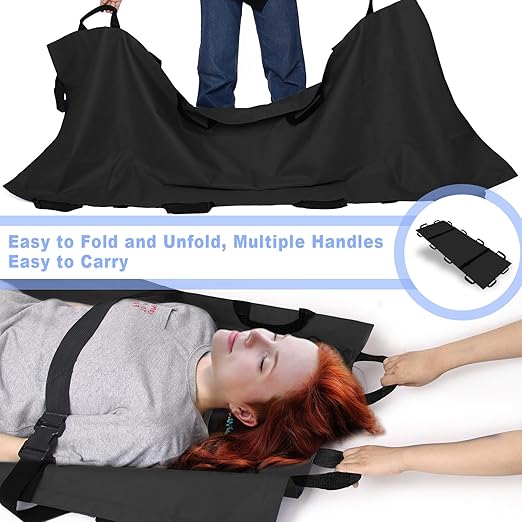 Portable Transport Stretcher with 12 Handles，Dog Stretcher & Gurney with Carrying Bag Patient Animal Mover Travel Size Emergency Casualty Evacuation-Capacity 400lbs (Black)