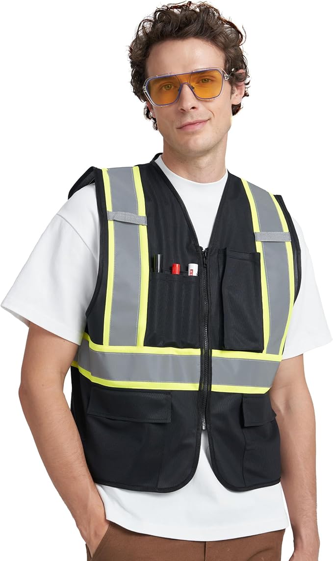 A-KSAFETY High Visibility Safety Vest for Men Women with Pockets and Zipper