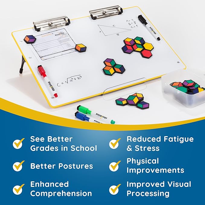 Slant Board for Writing – Adjustable Magnetic Whiteboard & 22° Angle Ergonomic Desk for Reading, Writing, Drawing and Studying – Portable Tabletop Stand for Students & Teachers - Yellow