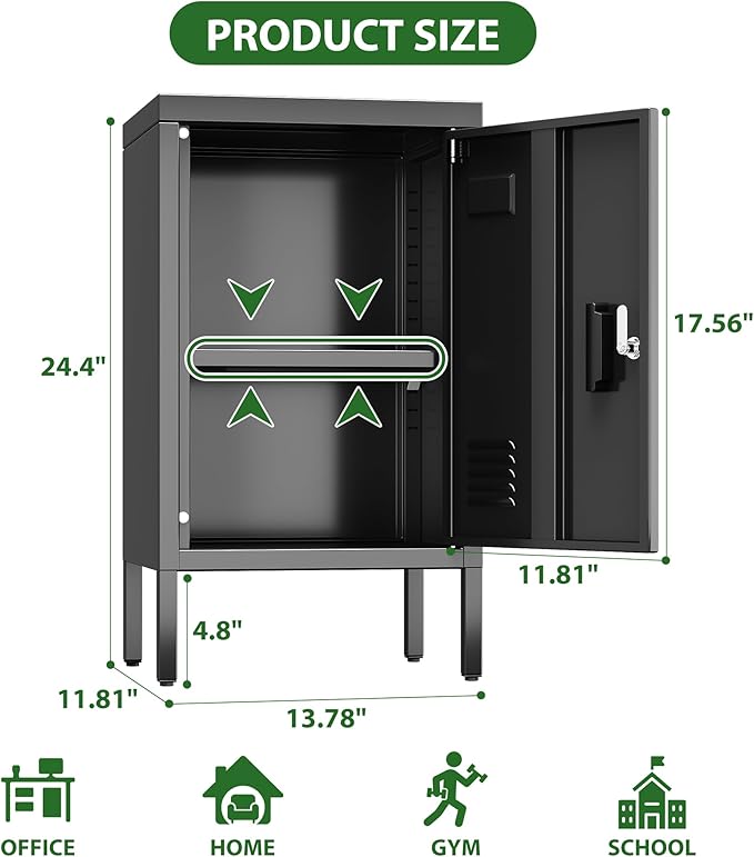 Aobabo 24.4" H Metal Locker Storage Cabinet with Lock,1 Doors Storage Cabinet with Adjustable Leveling Foot and Adjustable Shelves, Lockers for Home, Office, Assembly Required, Black