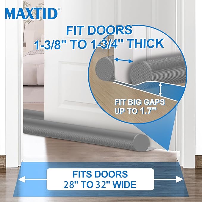 MAXTID Large Door Draft Blocker 32" Grey Bottom Door Draft Stoppers for Bottom Weather Stripping Shower Door Seal Strip Under Gap Filler Doors Sweep Interior Doors