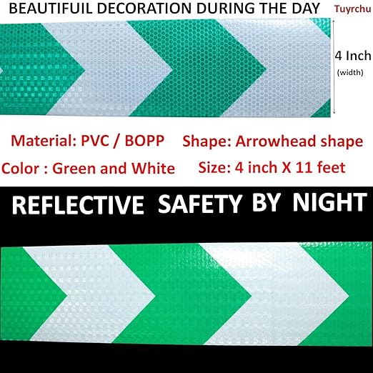 Reflective Tape Green and White 4 inch, Outdoor Waterproof Hazard Conspicuity Warning Industrial Marking Tape (11 feet)