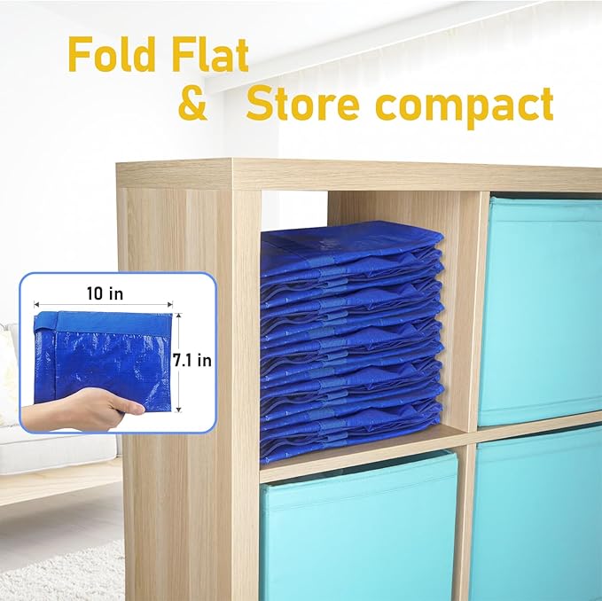 TICONN 4 Pack Extra Large Moving Bags with Zippers & Carrying Handles, Heavy-Duty Storage Tote Moving Boxes for Space Saving (4 Pack, Blue)