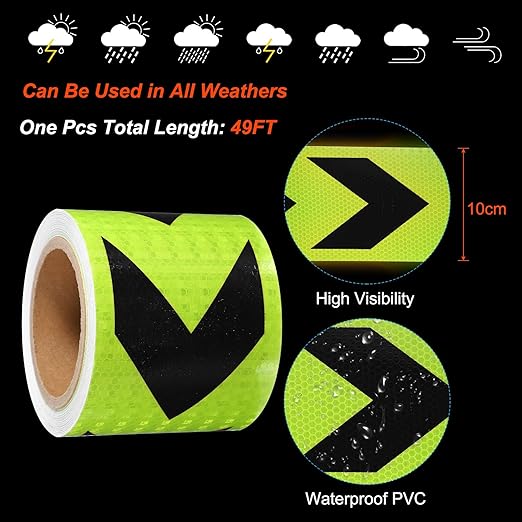 PATIKIL Reflective Tape, 4 Inch x 49 ft Waterproof Self Adhesive High Visibility Safety Warning Arrow Tape Outdoor Reflectors for Trucks Trailers Cars, Green Black