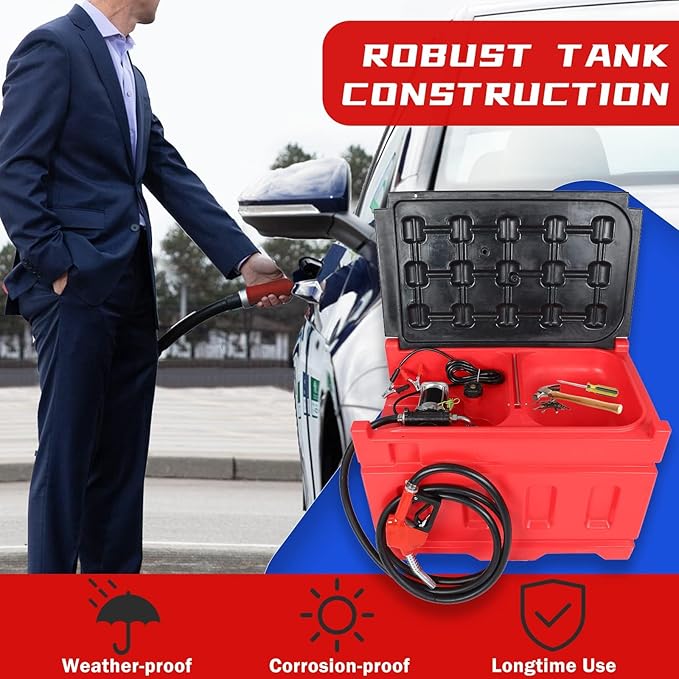 Portable Gasoline Diesel Fuel Transfer Tank with Pump, 15GPM High Flow Rate, 48 Gallon Portable Fuel Tank with 12V DC Electric Fuel Transfer Pump for Gasoline Diesel Dual Fuel Capability