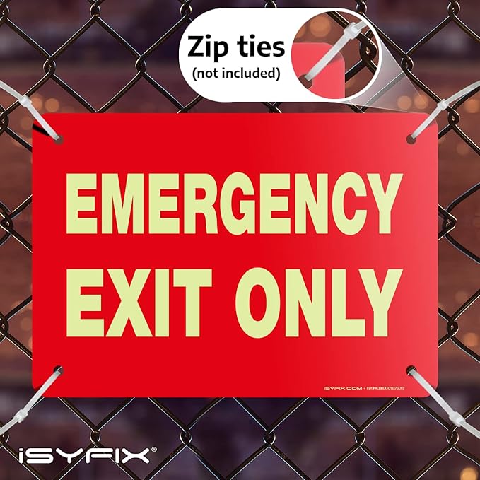Emergency Exit Only Signs – 1 Pack 10x7 Inch – 100% Rust Free .040 Aluminum Signs, Glow in the Dark Laminated for Ultimate UV, Weather, Scratch, Water and Fade Resistance, Indoor and Outdoor